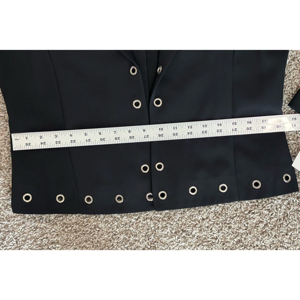 KS Collection Black Grommet Eyelet Trim Blazer Jacket Size 12 Open Front Edgy - Picture 9 of 14